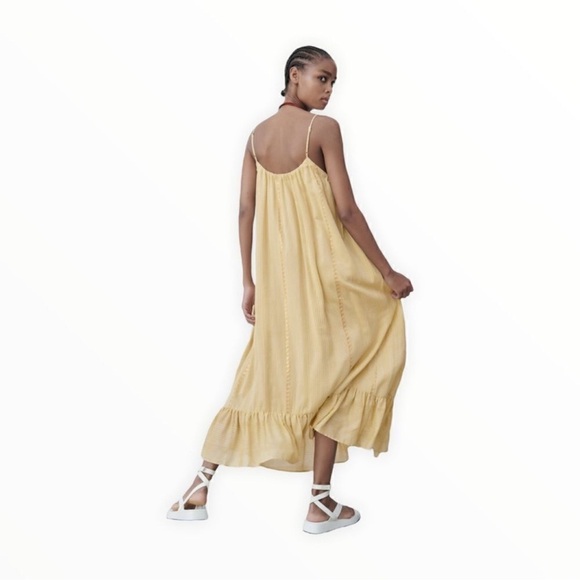 NWT Zara Long Embroidered Yellow Maxi Dress Size Medium - Picture 4 of 15